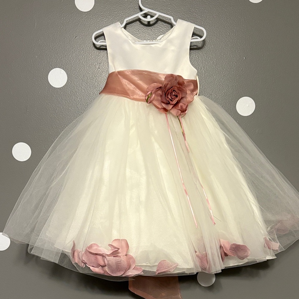 Elegant White and Pink Flower Girl Dress